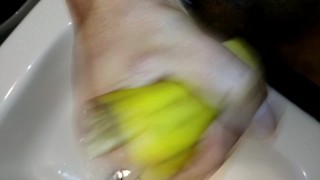Jacking Off at Work With Banana Peel