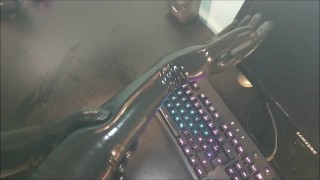 Shining up and wearing Latex gloves