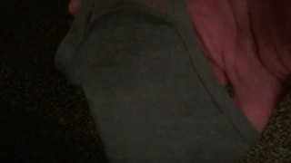 Big cumshot in my GFs panties when she is upstairs