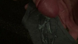 Big cumshot in my GFs panties when she is upstairs
