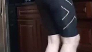 Holding on in spandex shorts