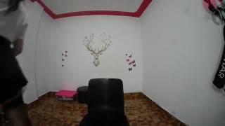 Michelle dressed as a student plays fucking her ass