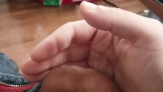 Secretly stroking it in the other room