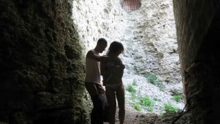brunette sucks cock and Fucks in the ruins of an old fortress