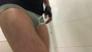COCK tease in the Public Shower ** Ball Stretcher **