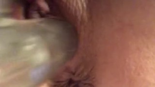 Bald pussy big dildo.