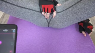 Lovense remote for fitness babe in the gym squirt with orgasm convulsion