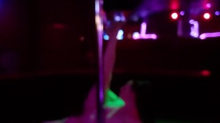 Thick white tattooed stripper plays with butt plug on stage