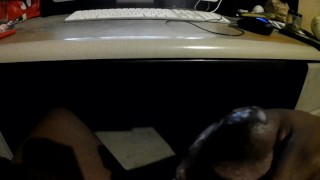Office Guy Stroking Thick Cock At Desk And Rubs Cum All Over His Dick