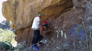 Outdoor sex. Tourist Couple fuck doggystyle in the mountains Canarias 