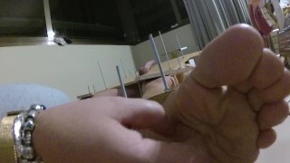 Amateur BDSM Femdom Handjob Torture with Feet Tickling