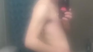 SEXY WHITE TWINK STRIPS AND SHOWS OFF HOLE AND DICK BEFORE SHOWER