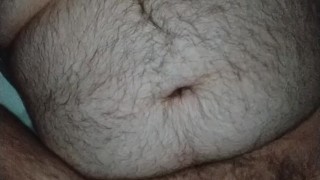 hairy bear cums on belly