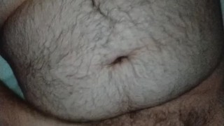 hairy bear cums on belly