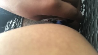 Pussy play out in nature while family is inside
