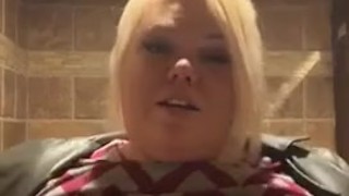 BBW being silly flashing at work’s bathroom