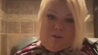 BBW being silly flashing at work’s bathroom