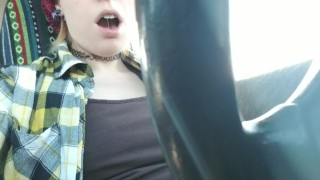 Orgasming in busy parking lot