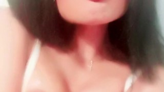 tiny tight whore playing with her tits