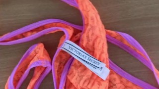 Wanking over a VS thong whilst watching porn
