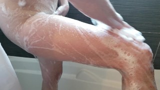 Beautiful girl take a shower and rub her ass and vagina