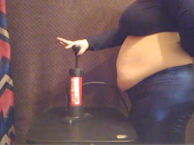 Massive Bike Pump Belly Inflation in Shiny Leggings 