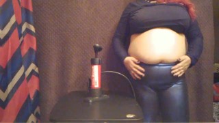 Massive Bike Pump Belly Inflation in Shiny Leggings