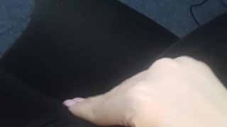 Horny blonde College teen in classroom teasing herself in detention