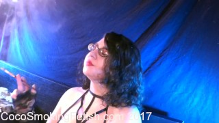 smoking with holder and lace gloves