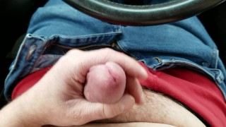 Emptying full balls jerking off in public in my car