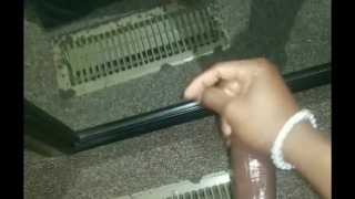 Young black guy home alone jacks to himself