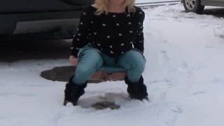 I stopped my car in public parking and i PEE in the SNOW