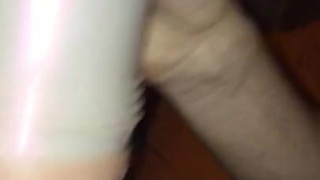 Hard British cock sliding into Fleshlight