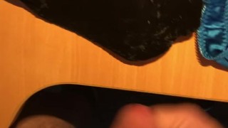 Wanking on a velvet Victoria Secrets thong