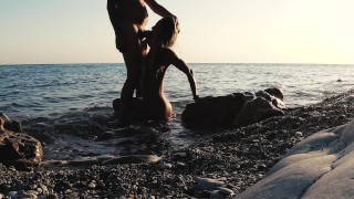 Outdoor sex. Hot russian slut nudist girl have fun on the wild beaches