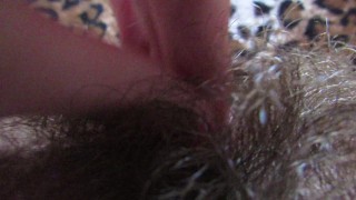 Extreme close up on my hairy pussy and big clit