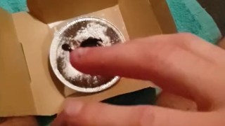 Licking the lavacake (chocolate) off of my dick