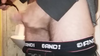 Shaving my big dick and playing with it before shower