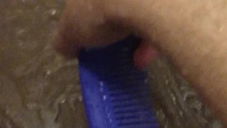Masturbating with my blue comb when taking shower
