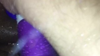 rubbing my vibrator on my shaved pussy