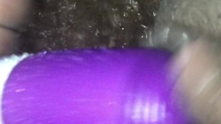 rubbing my vibrator on my shaved pussy