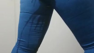 Butt rack first time peeing in jeans