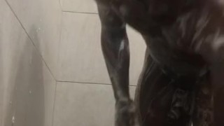 U.S MARINE shows off hard cock in shower!!!! MUST SEE
