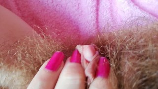 Close up on my big clit hairy pussy