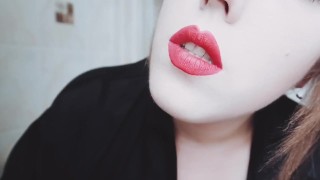 MISTRESS WITH LUSCIOUS RED LIPS CLOSE-UP SMOKING CIGARETTE
