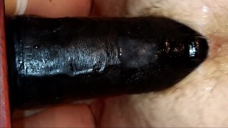 Watch me fuck my hairy ass doggie style with the 3 inch thick monster dildo