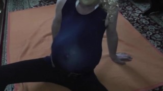 going into labor with my huge belly.