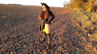 Outdoors Upskirt Countryside Pee In Fall