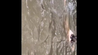 Nude River Swimming MILF as Guys Watch