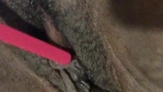 Ebony toothbrush play wet pussy orgasm